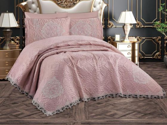 Omara Bedspread Set 3 pcs, Coverlet 240x260, Pillowcase 50x70, Powder, Micro Polyester Fabric