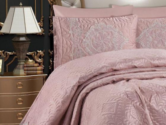 Omara Bedspread Set 3 pcs, Coverlet 240x260, Pillowcase 50x70, Powder, Micro Polyester Fabric