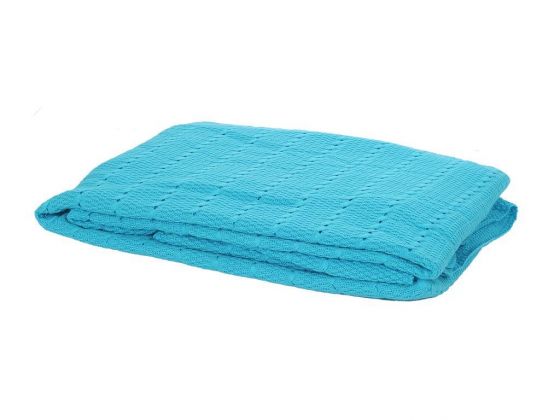 Knitted Patterned Double Knitwear Blanket - Turquoise