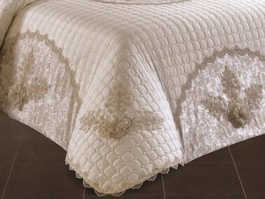 Orkide Double Bedspread Set Cream - Thumbnail