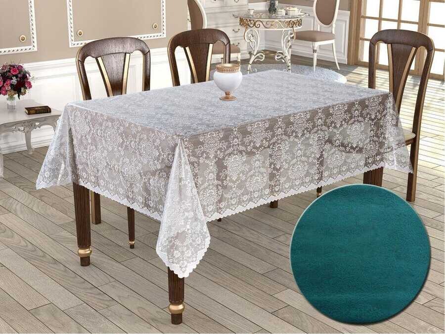 Dowry World - Knitted Board Pattern Rectangular Tablecloth Bahar Dark Cyan Dowry World - Knitted Board Pattern Rectangular Tablecloth Bahar Dark Cyan