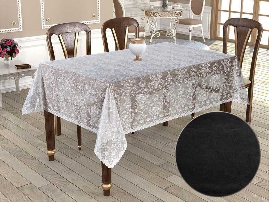  Knitted Board Patterned Rectangular Tablecloth Bahar Black
