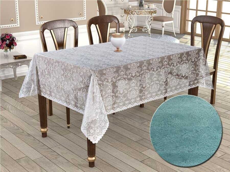 Dowry World - Knitted Board Patterned Rectangular Tablecloth Bahar Turquoise Dowry World - Knitted Board Patterned Rectangular Tablecloth Bahar Turquoise