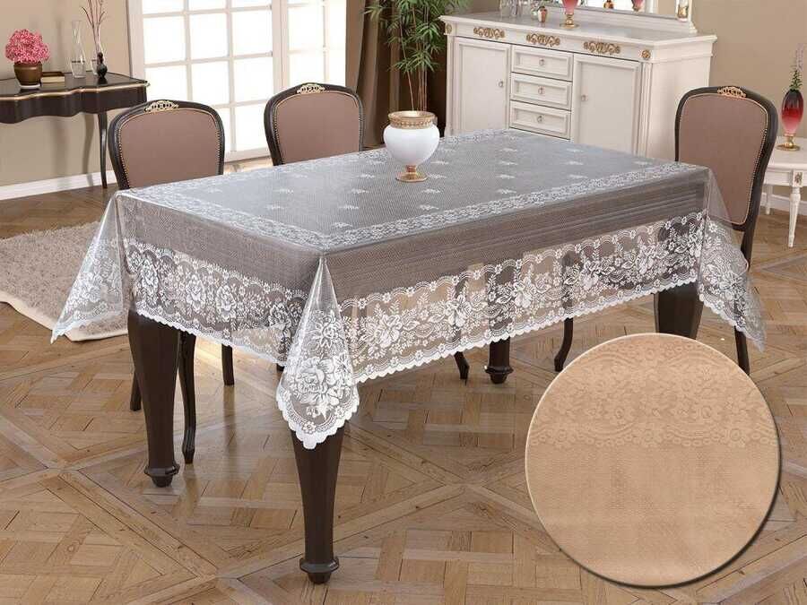  Knitted Panel Pattern Rectangular Tablecloth Narin Cappucino