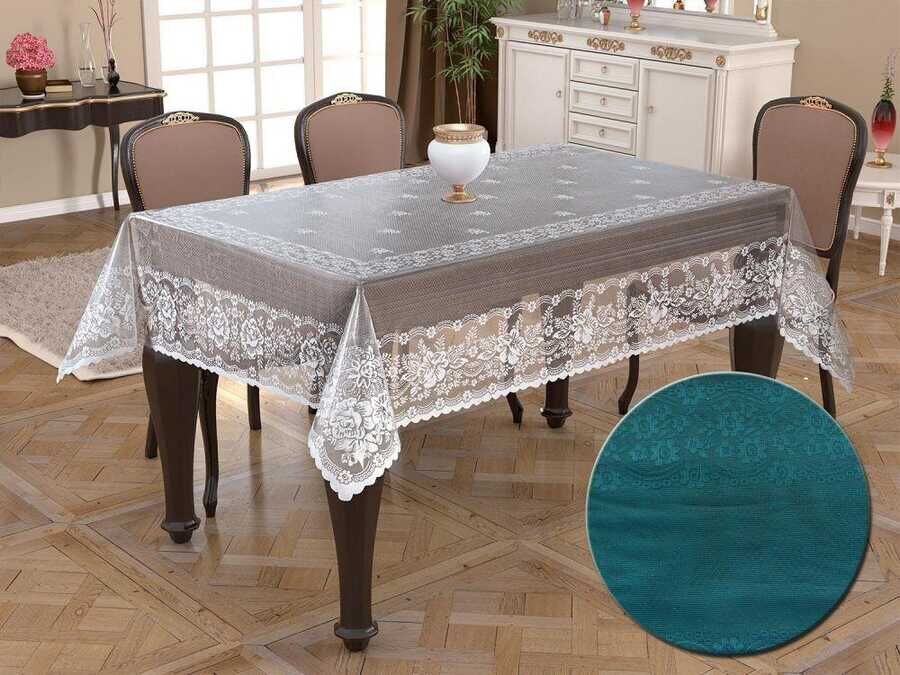  Knitted Board Patterned Rectangular Tablecloth Narin Dark Cyan