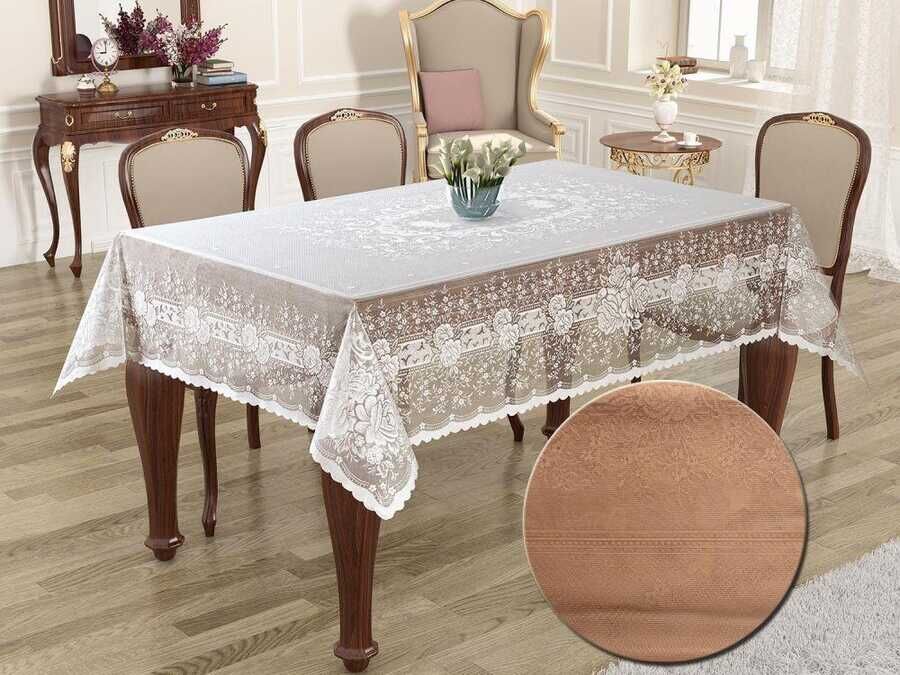  Knitted Panel Pattern Rectangular Tablecloth Sultan Cappucino