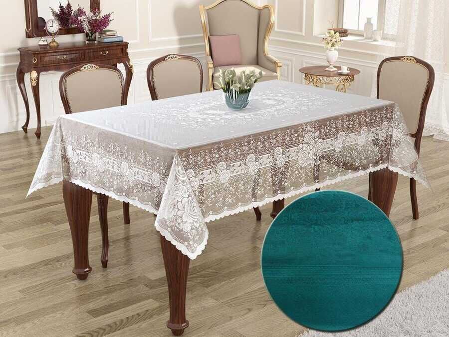  Knitted Board Patterned Rectangular Tablecloth Sultan Dark Cyan