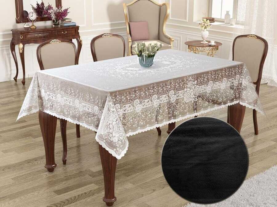 Dowry World - Knitted Board Patterned Rectangular Tablecloth Sultan Black Dowry World - Knitted Board Patterned Rectangular Tablecloth Sultan Black