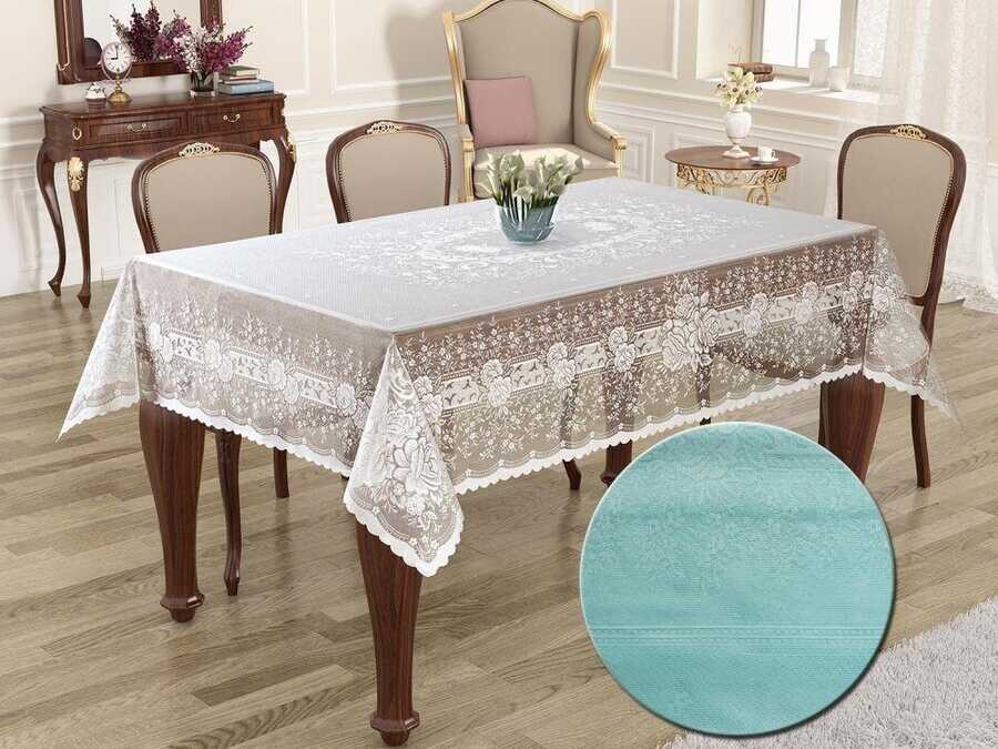 Dowry World - Knitted Board Patterned Rectangular Tablecloth Sultan Turquoise Dowry World - Knitted Board Patterned Rectangular Tablecloth Sultan Turquoise