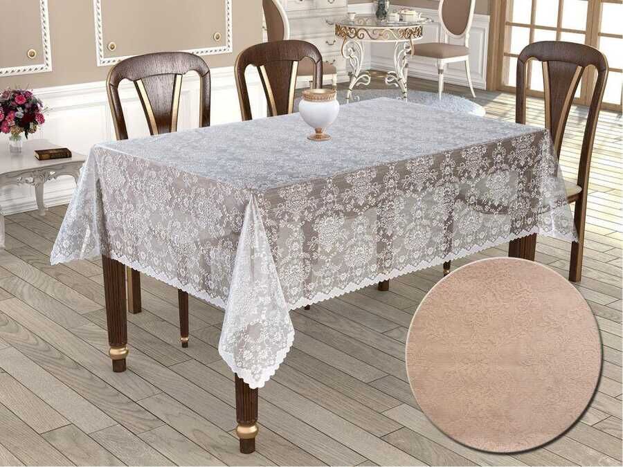  Knitted Board Patterned Round Tablecloth Bahar Cappucino 