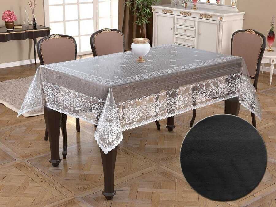  Knitted Board Patterned Round Tablecloth Narin Black