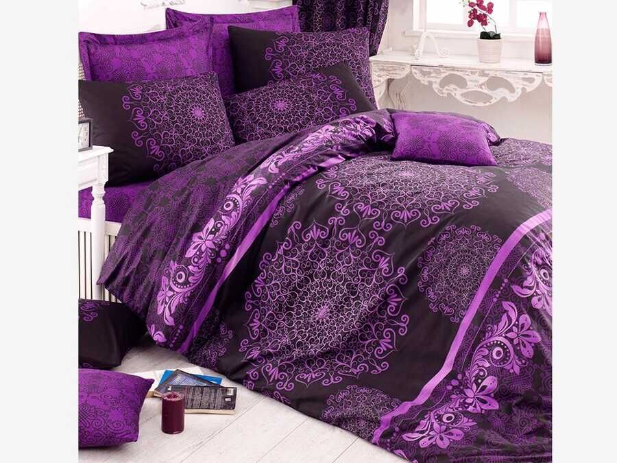 Osmanlı 100% Cotton Double Duvet Cover Set Purple