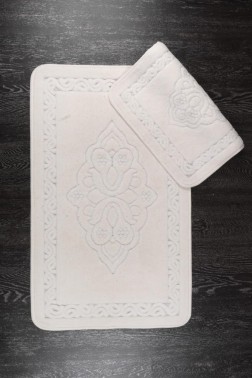 Çeyiz Diyarı - Ottoman Bath Mat Set 2 pcs, 60 x 100, 50 x 60, %100 Cotton Fabric Cream Çeyiz Diyarı - Ottoman Bath Mat Set 2 pcs, 60 x 100, 50 x 60, %100 Cotton Fabric Cream