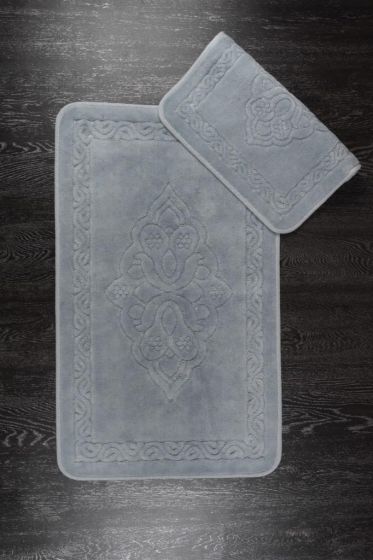 Ottoman Bath Mat Set 2 pcs, 60 x 100, 50 x 60, %100 Cotton Fabric Gray