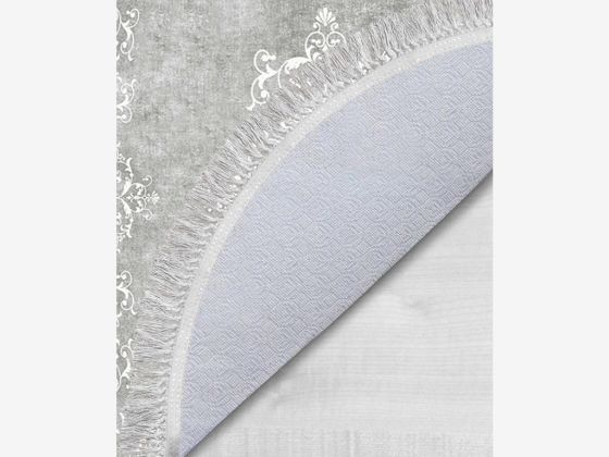 Oval Fringed 2-Piece Bath Mat Set Alberta Gray