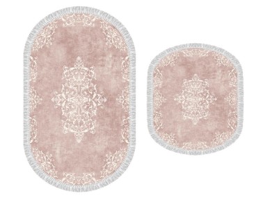 Oval Fringed 2-Piece Bath Mat Set Alberta Powder - Thumbnail