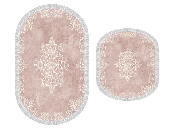 Oval Fringed 2-Piece Bath Mat Set Alberta Powder