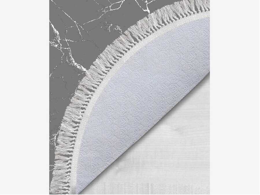 Oval Fringed 2-Piece Bath Mat Set Crack Wall Gray White - Thumbnail