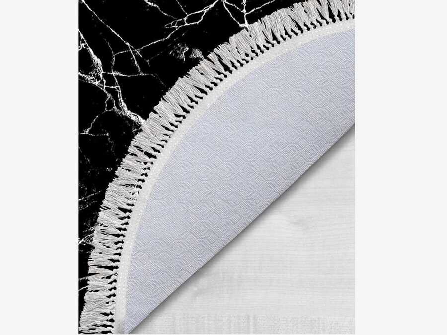 Oval Fringed 2-Piece Bath Mat Set Crack Wall Black White - Thumbnail