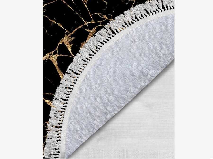 Oval Fringed 2-Piece Bath Mat Set Crack Wall Black Gold