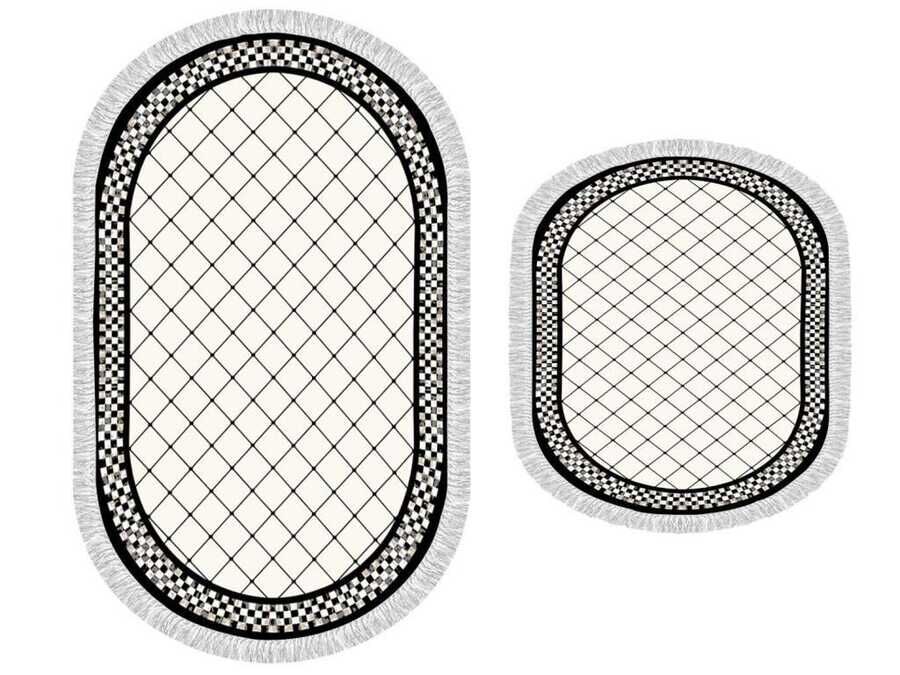 Oval Fringed 2-Piece Bath Mat Set Dama White