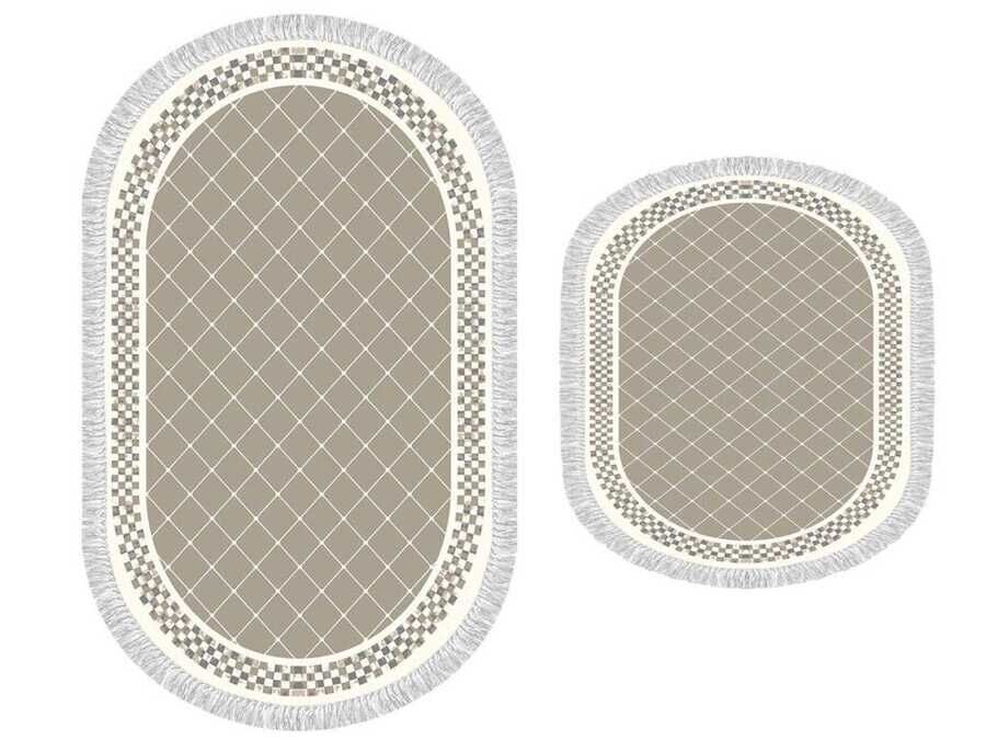 Oval Fringed 2-Piece Bath Mat Set Dama Cappuccino