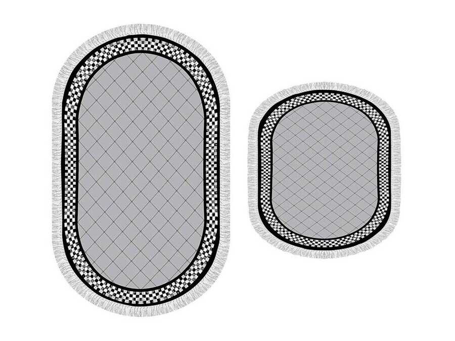 Oval Fringed 2-Piece Bath Mat Set Dama Gray - Thumbnail