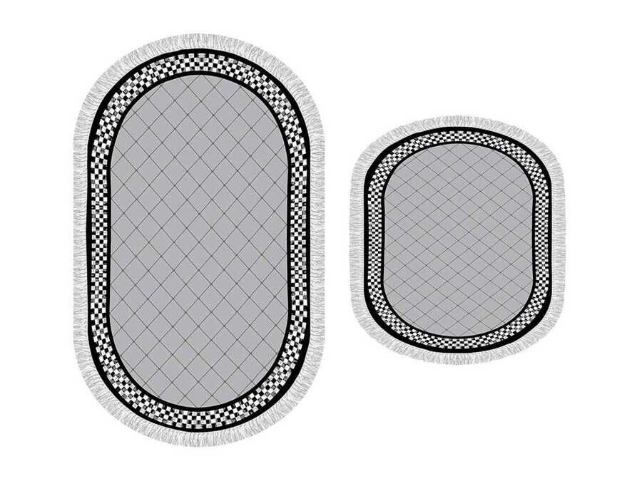 Oval Fringed 2-Piece Bath Mat Set Dama Gray