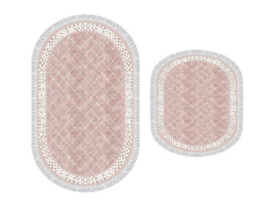 Oval Fringed 2-Piece Bath Mat Set Dama Powder