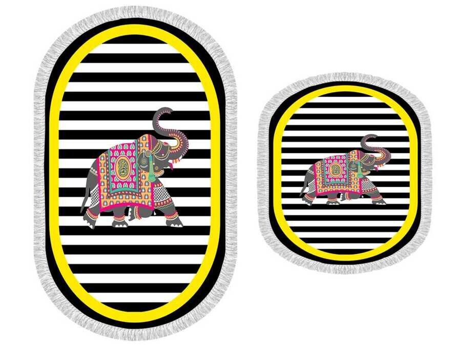 Oval Fringed 2-Piece Bath Mat Set Elephant Yellow - Thumbnail