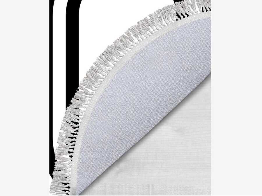 Oval Fringed 2-Piece Bath Mat Set Geometric White - Thumbnail