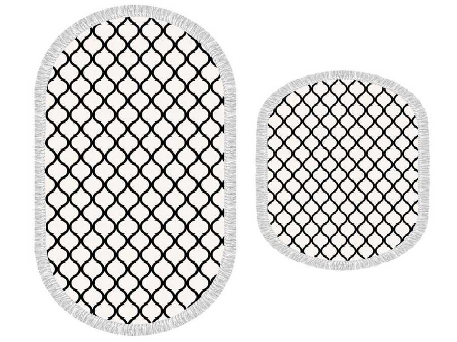 Oval Fringed 2-Piece Bath Mat Set Kupa White