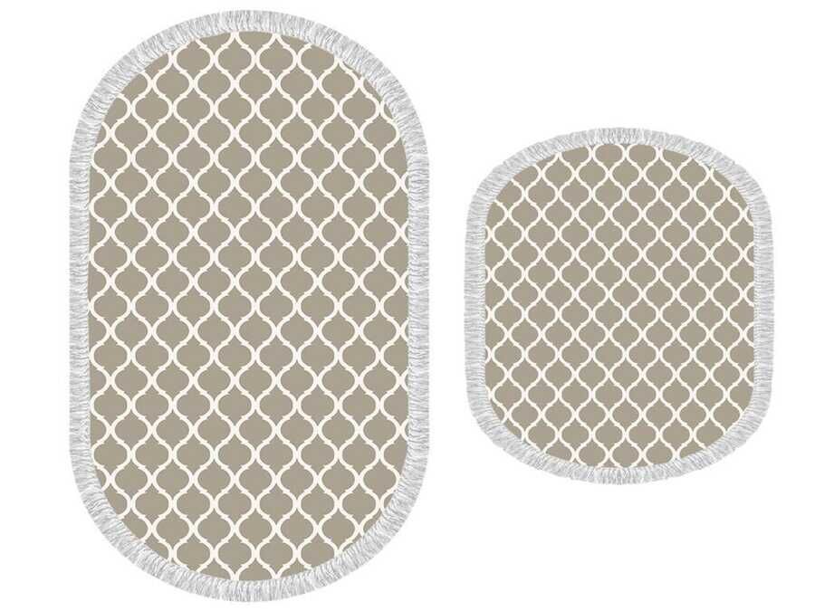 Oval Fringed 2-Piece Bath Mat Set Kupa Cappuccino
