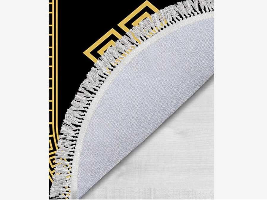 Oval Fringed 2-Piece Bath Mat Set Sign Black Gold