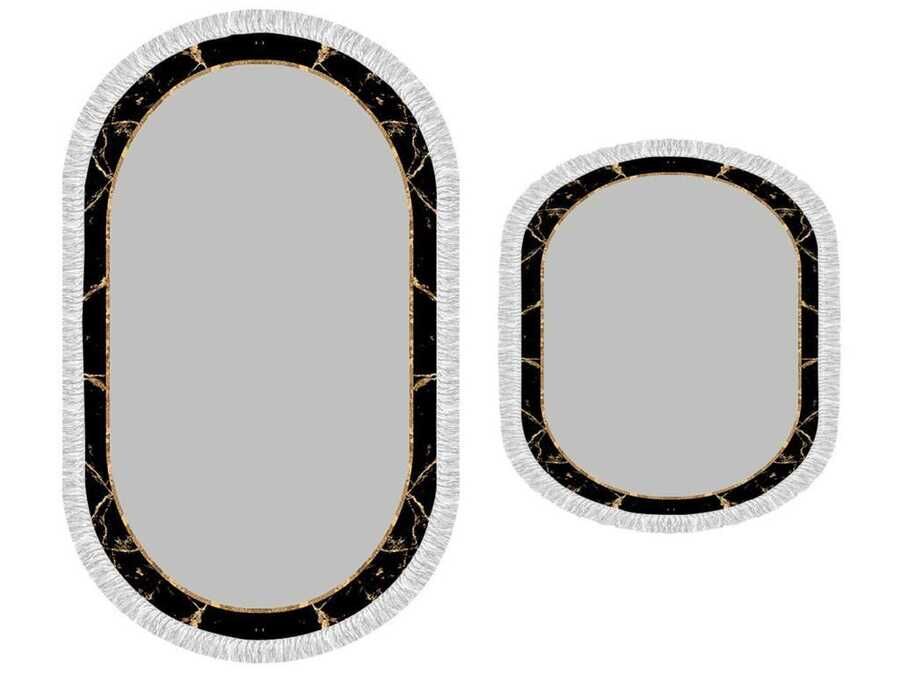 Oval Fringed 2-Piece Bath Mat Set Space Gray