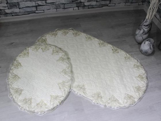 Öykü French Guipure 2 Pcs Bath Mat Set Cream