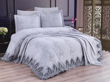 Palermo Bedspread Set 6pcs, Coverlet 255x255, Sheet 240x250, Pillowcase 50x70, Double Size, Grey - Thumbnail