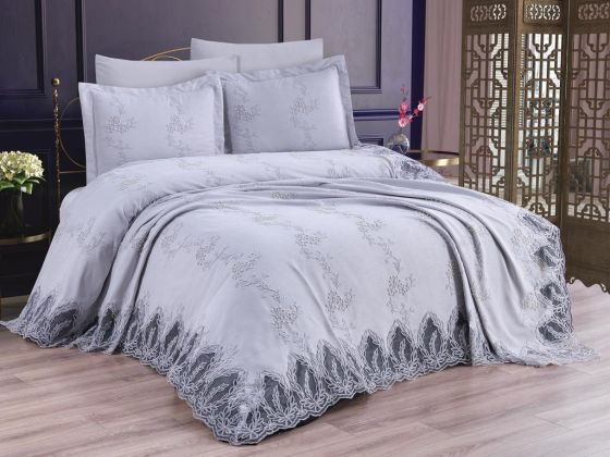 Palermo Bedspread Set 6pcs, Coverlet 255x255, Sheet 240x250, Pillowcase 50x70, Double Size, Grey
