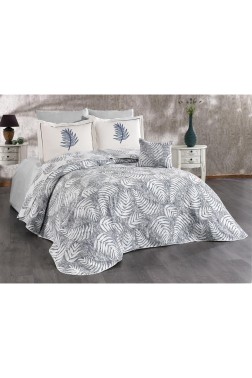 Palm Chenille Bedspread Set 245x255, Bed Sheet 240x260, Cotton, Cream - Gray - Thumbnail