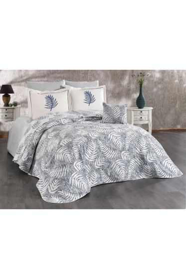 Palm Chenille Bedspread Set 245x255, Bed Sheet 240x260, Cotton, Cream - Gray
