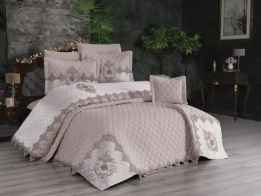 Çeyiz Diyarı - Pamela Quilted Double Bedspread Set Cappucino Çeyiz Diyarı - Pamela Quilted Double Bedspread Set Cappucino