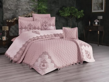 Çeyiz Diyarı - Pamela Quilted Double Bedspread Set Powder Çeyiz Diyarı - Pamela Quilted Double Bedspread Set Powder