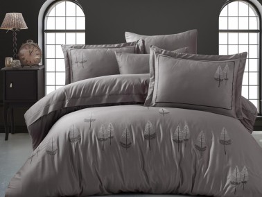 Pamira Embroidered Cotton Satin Double Duvet Cover Set Antrachite - Thumbnail