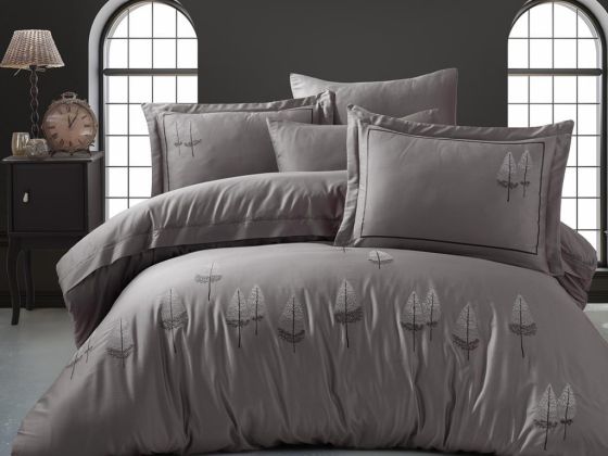 Pamira Embroidered Cotton Satin Double Duvet Cover Set Antrachite