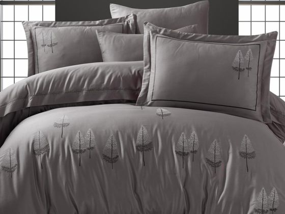 Pamira Embroidered Cotton Satin Double Duvet Cover Set Antrachite