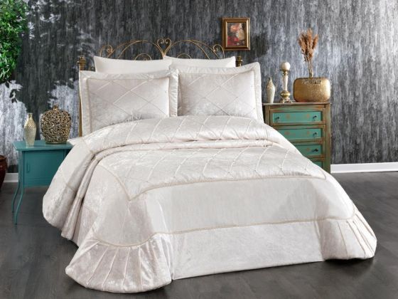 Pandora Embroidered Velvet Double Bedspread Cream