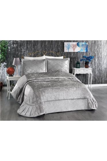 Pandora Embroidered Velvet Double Bedspread Gray