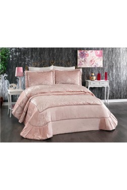 Pandora Embroidered Velvet Double Bedspread Powder - Thumbnail