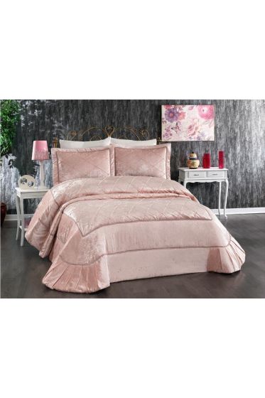 Pandora Embroidered Velvet Double Bedspread Powder