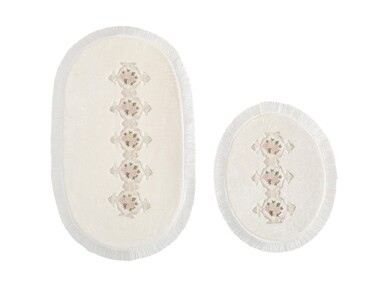 Pandora French Guipure 2 Pcs Bath Mat Set - Cream - Thumbnail